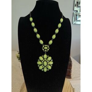 Vintage‎ Green Cabochon Statement Necklace Silver Tone 24" Unsigned